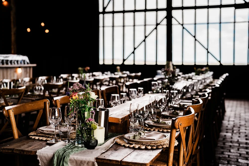The long tables laid up in the barn at Elmley Nature Reserve