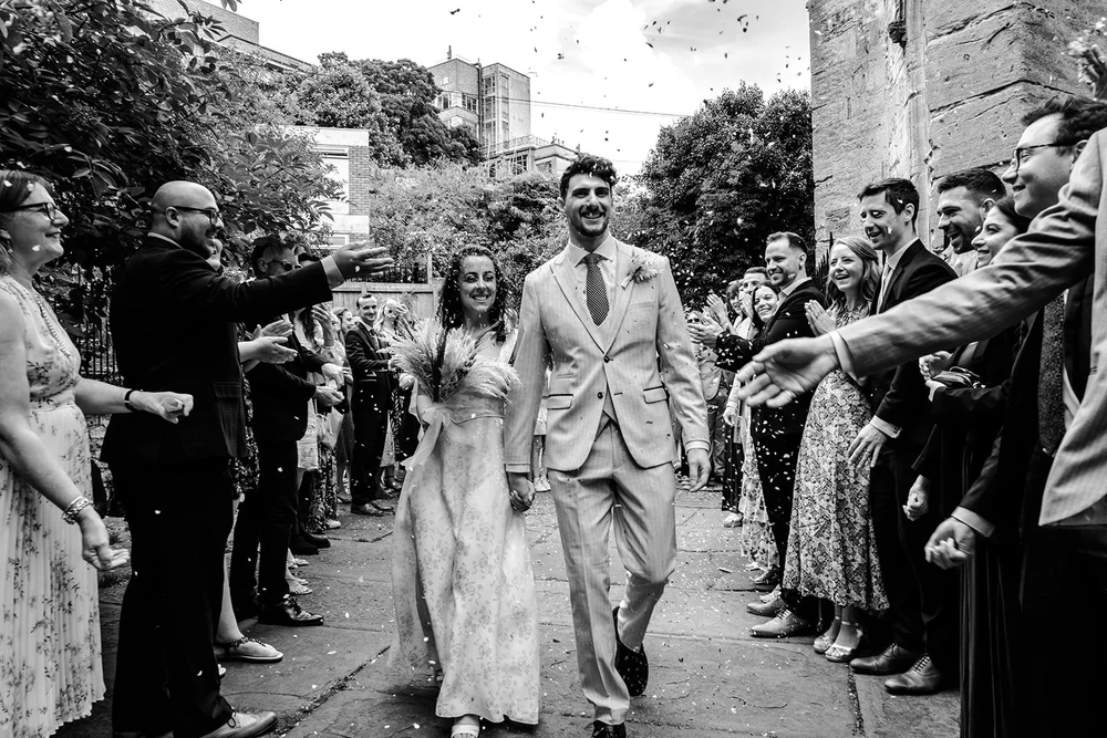Confetti outside The Mount Without after the ceremony, Bristol - 1