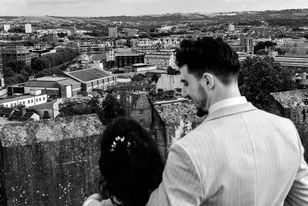 Couple portraits above Bristol after the ceremony at The Mount Without - 4