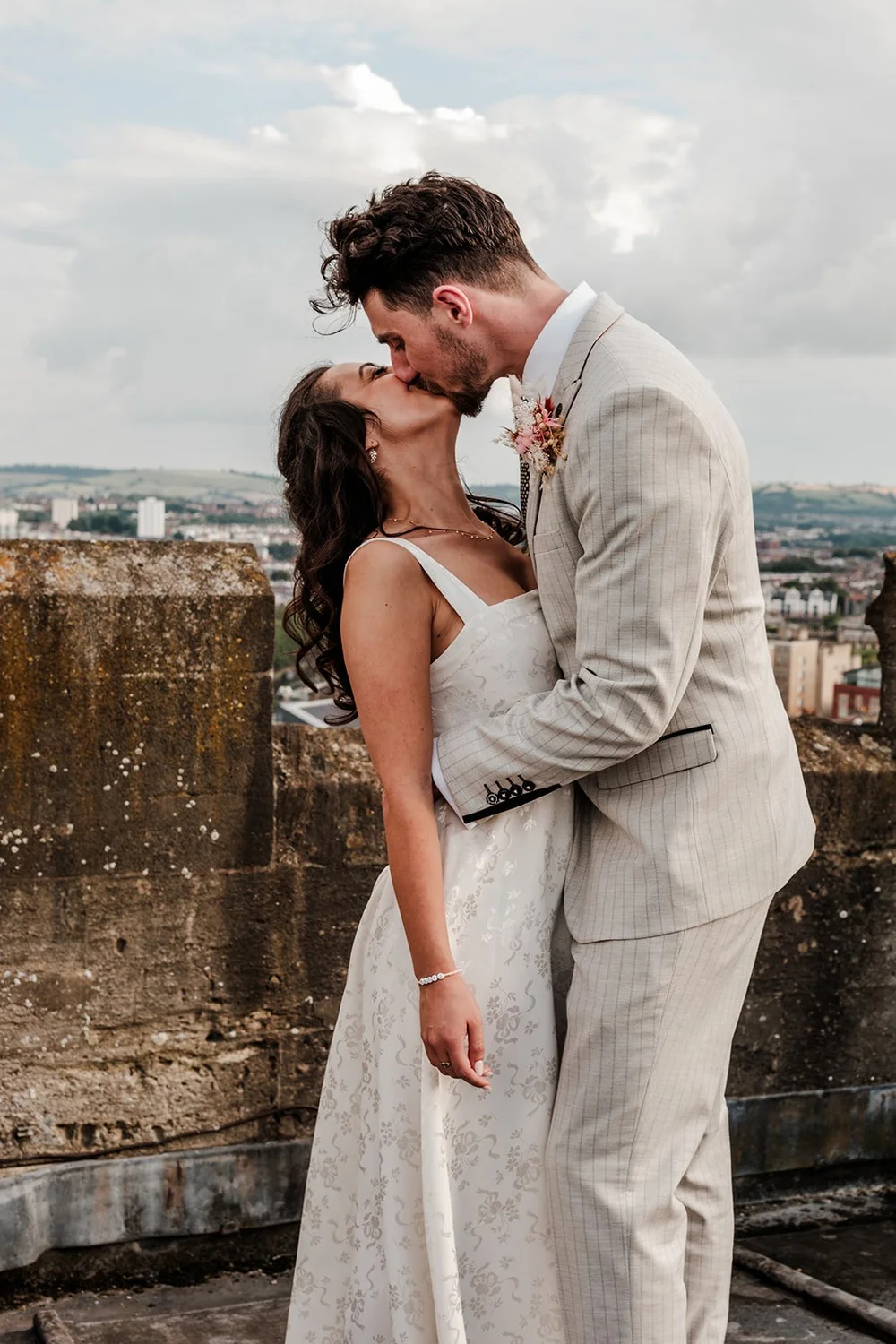 Couple portraits above Bristol after the ceremony at The Mount Without - 5