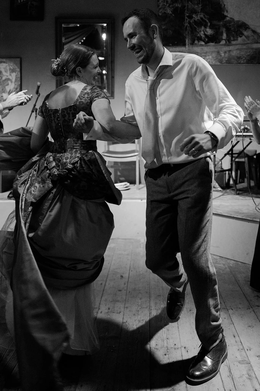 A guest mid-ceilidh at the Southbank Club, Bristol