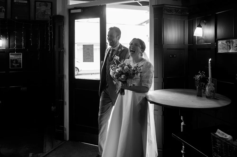 Ffion and Tom in the doorway at the Alma Tavern, Clifton