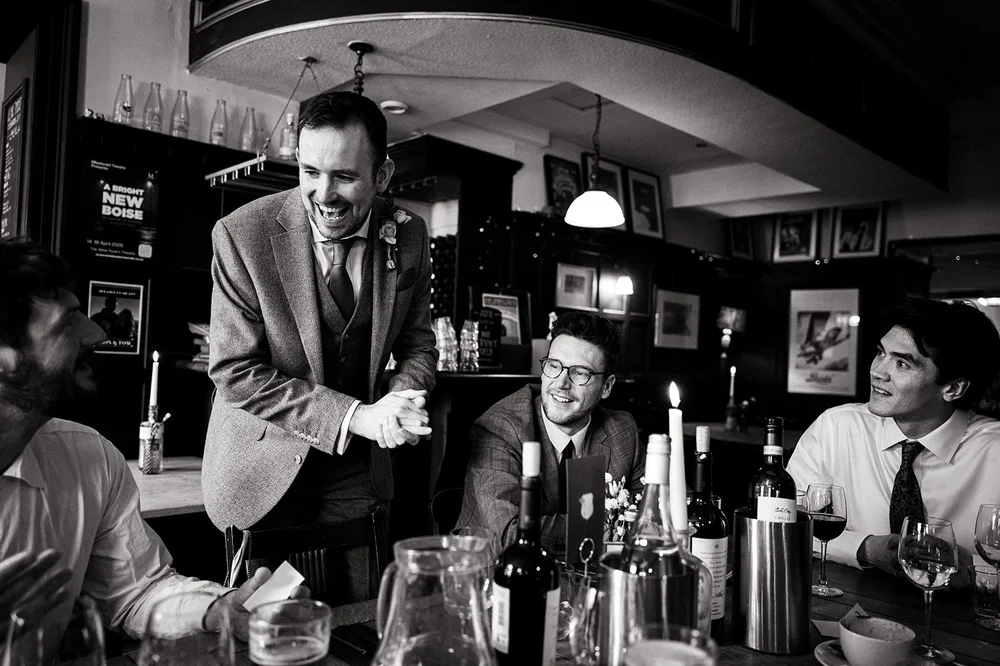 Behind the bar at the Alma Tavern during the wedding reception