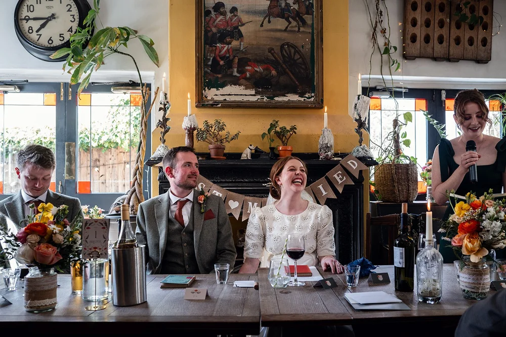 The wedding breakfast in the main room at the Alma Tavern, Clifton, Bristol
