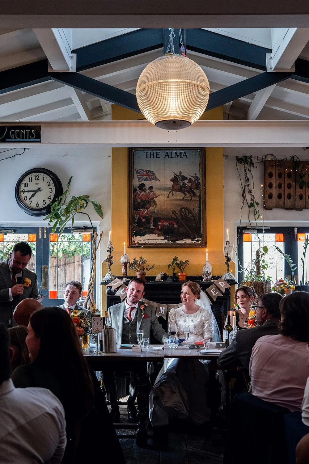 The full room at the Alma Tavern during the wedding breakfast, Clifton