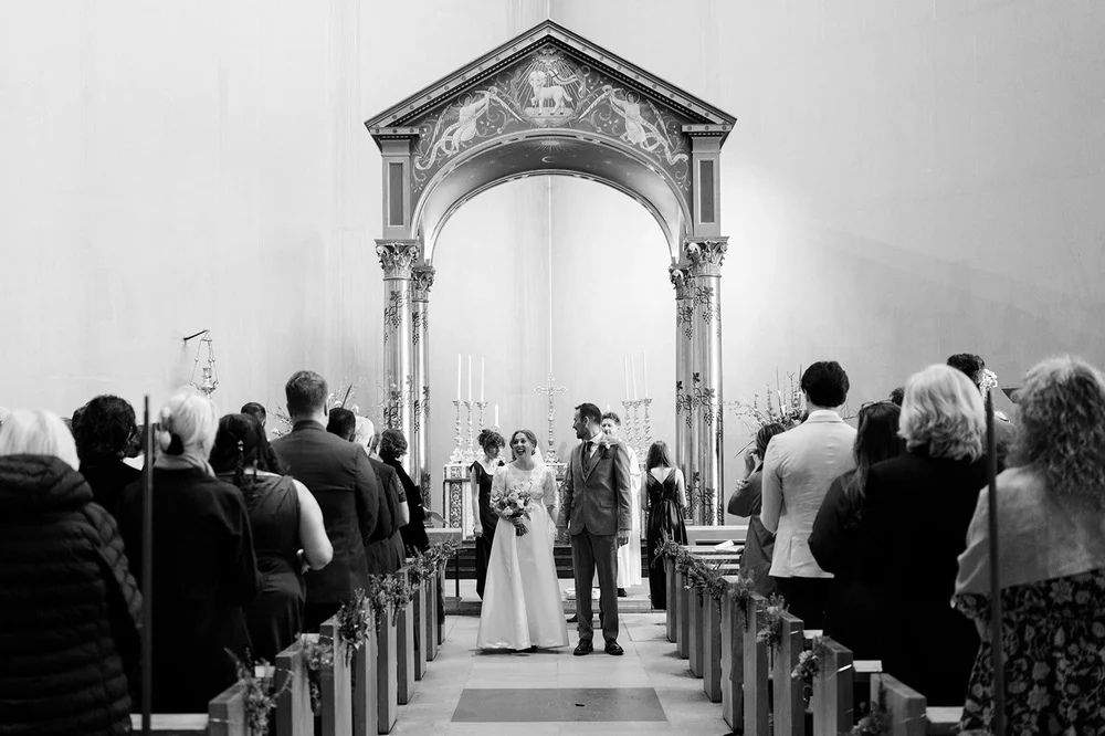 The aisle at All Saints Church, Clifton, as the ceremony ends