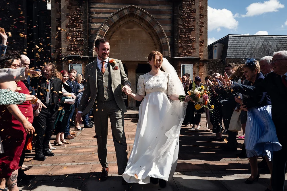 Confetti outside All Saints Church in Clifton, Bristol