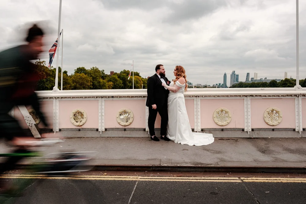 Jon and Meg by the Thames after their Chelsea Old Town Hall wedding - 2