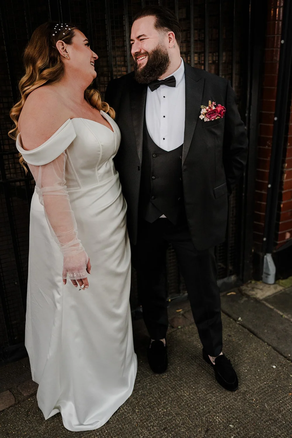 Jon and Meg stopping at a corner shop in black tie after their Chelsea wedding - 4
