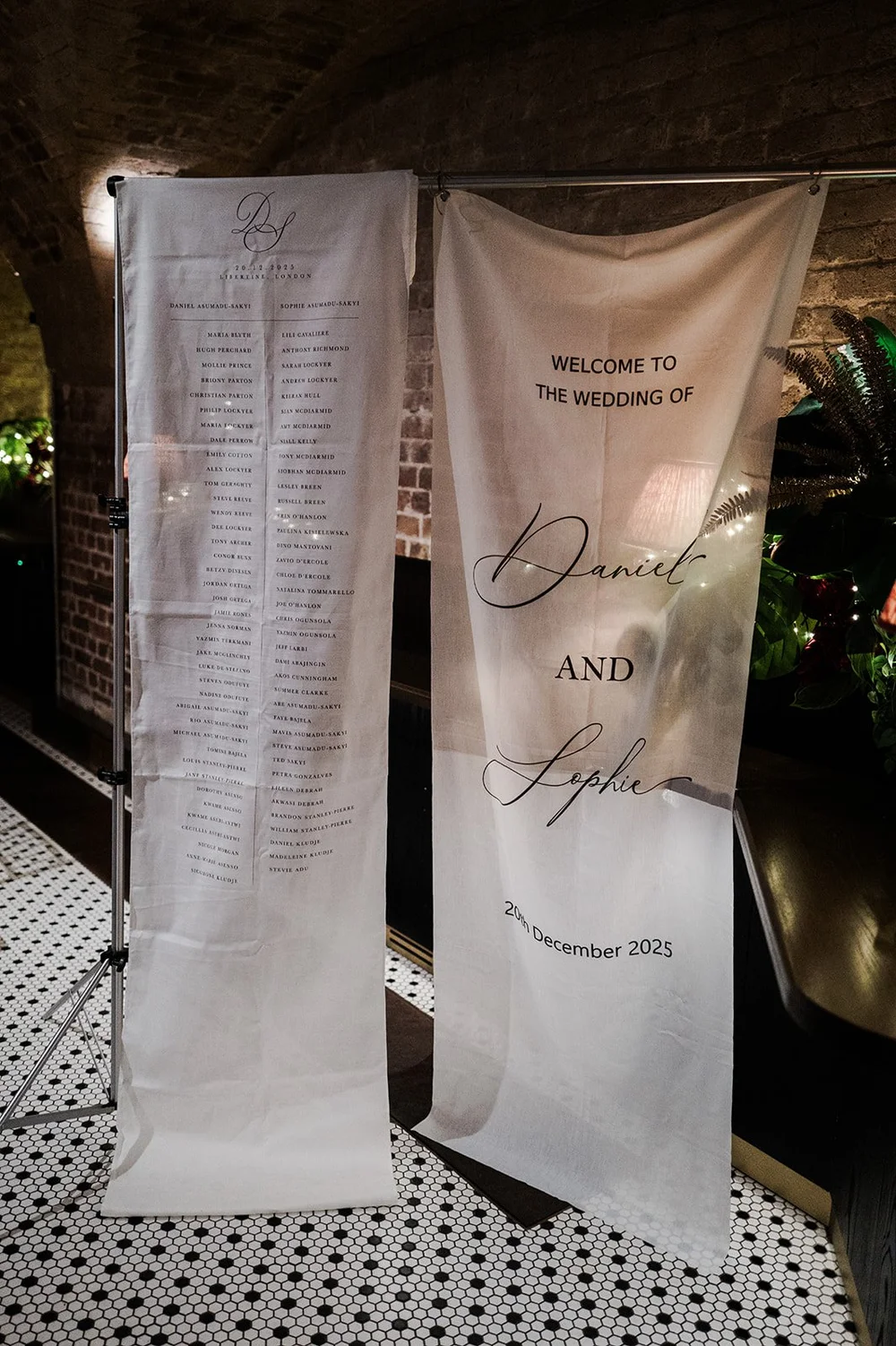 Welcome sign at the entrance to the wedding reception at The Libertine