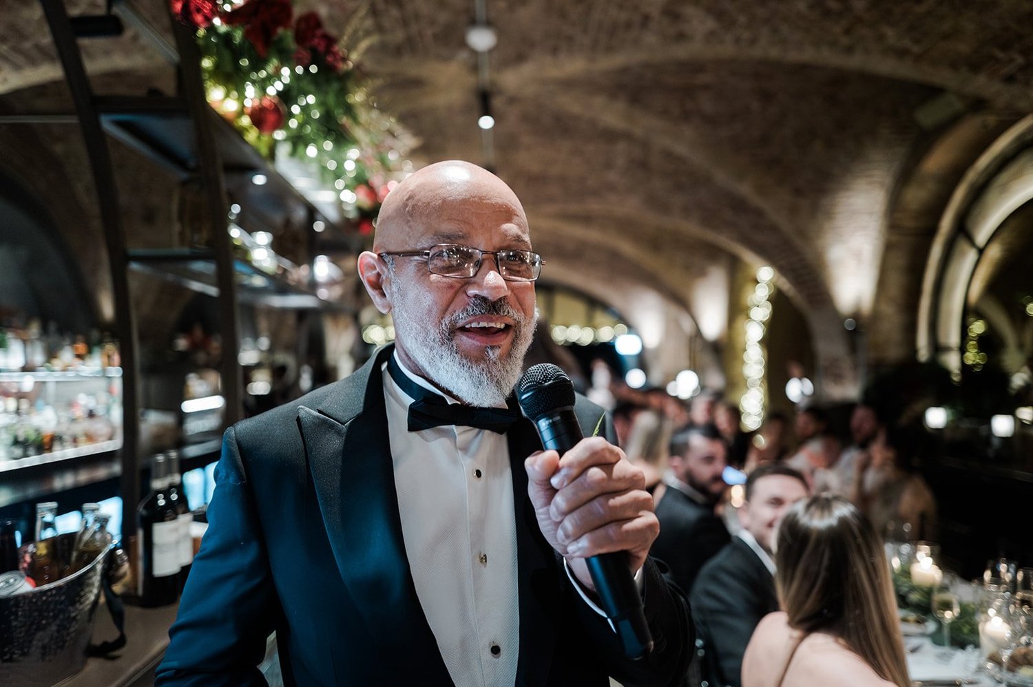 A guest giving a speech during dinner at The Libertine