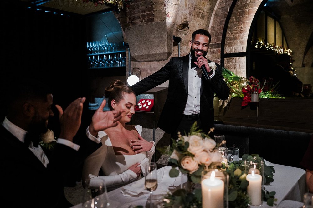 Sophie and Dan at the top table during the speeches