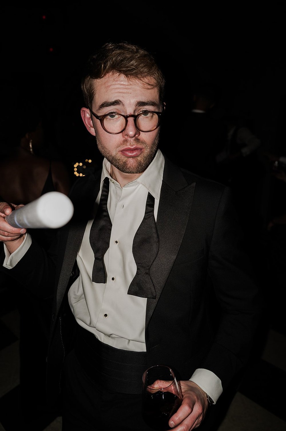 A guest on the dance floor at the wedding reception in London