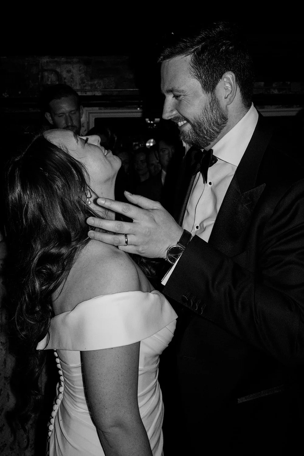 Black and white photograph of Chloe and Jon dancing at Brunswick House
