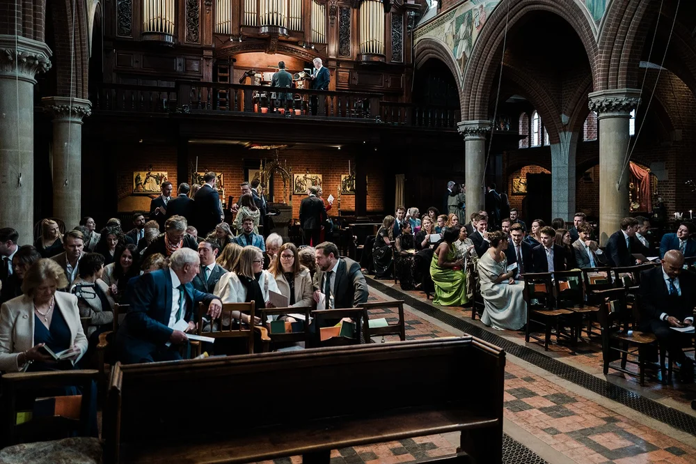 Guests seated in the nave at St Mary&rsquo;s Bourne Street before the ceremony