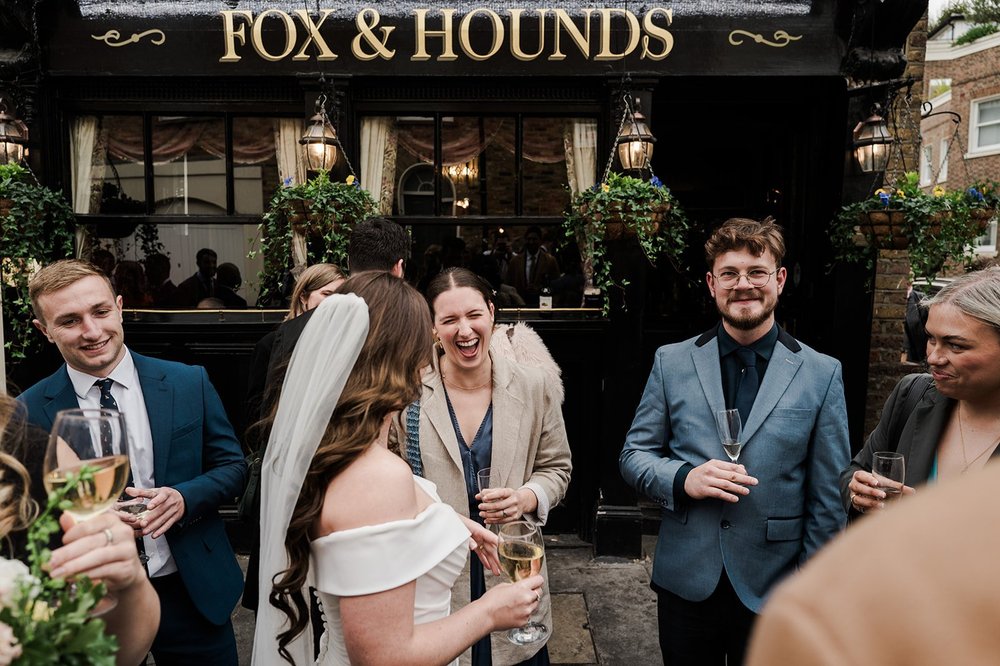 The Fox and Hounds pub frontage on Passmore Street, Belgravia, during the drinks reception