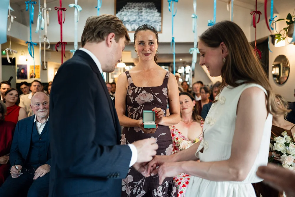 Patrick and Ruby with their guests after the ceremony at The Alma Tavern
