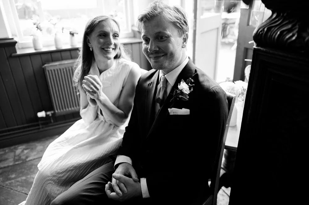 Ruby with her father after the ceremony at The Alma Tavern