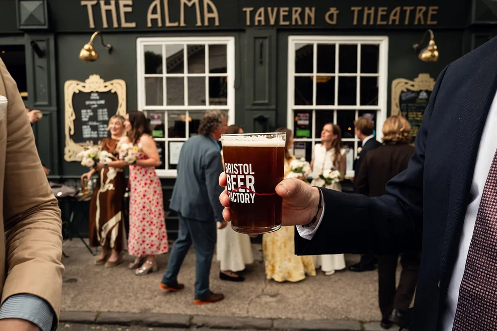 The Alma Tavern and Theatre frontage in Clifton with guests outside