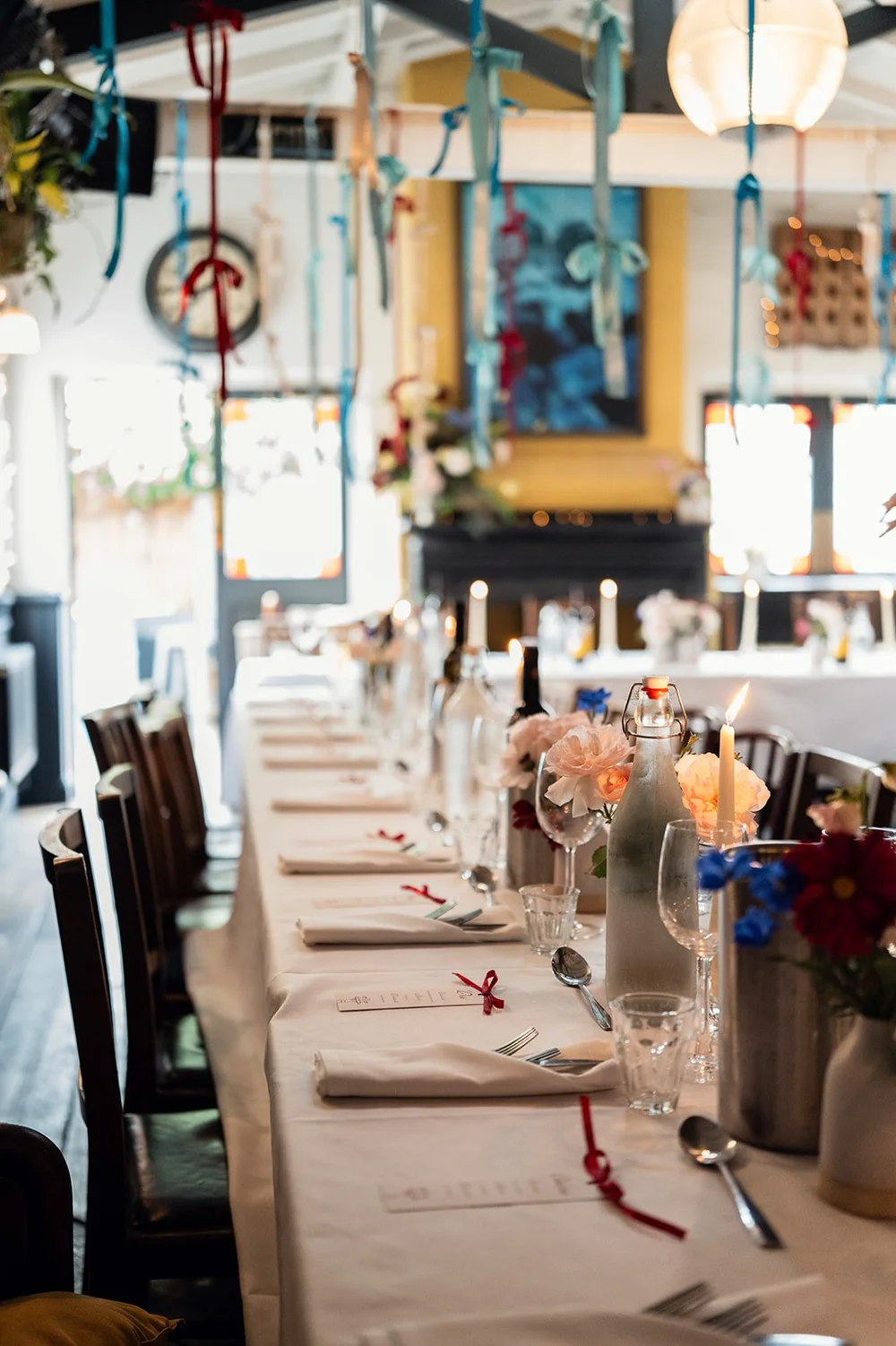 The long table set for the wedding breakfast at The Alma Tavern