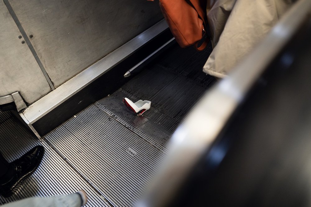 Charley&rsquo;s Christian Louboutin shoe caught in the escalator at Bond Street station
