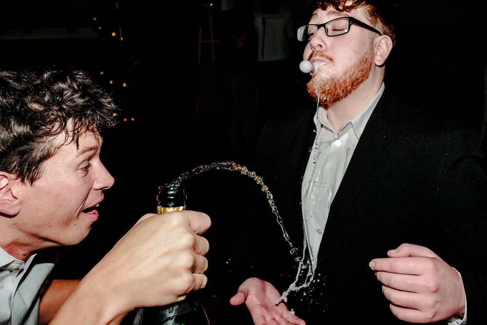 A magnum of champagne opened at a Brighton wedding party