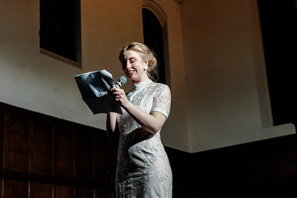 Grace giving her wedding speech at Fabrica Brighton