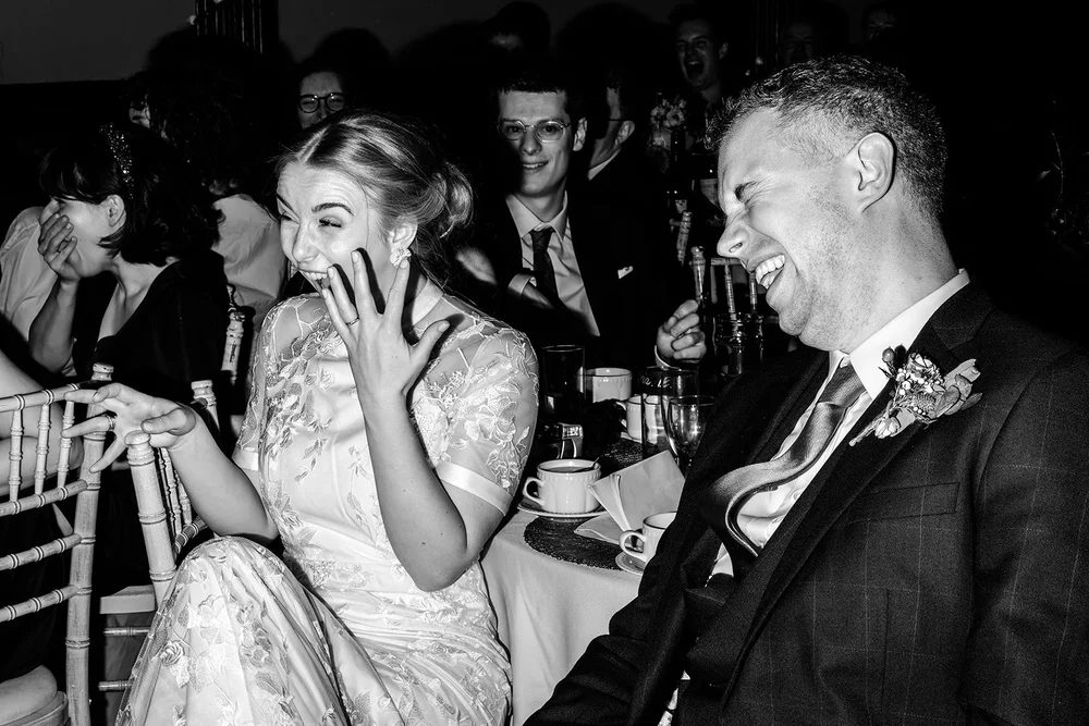 Grace laughing during the best man&rsquo;s speech