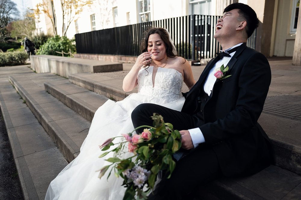 Couple portrait outside Calderstones Mansion House, Liverpool