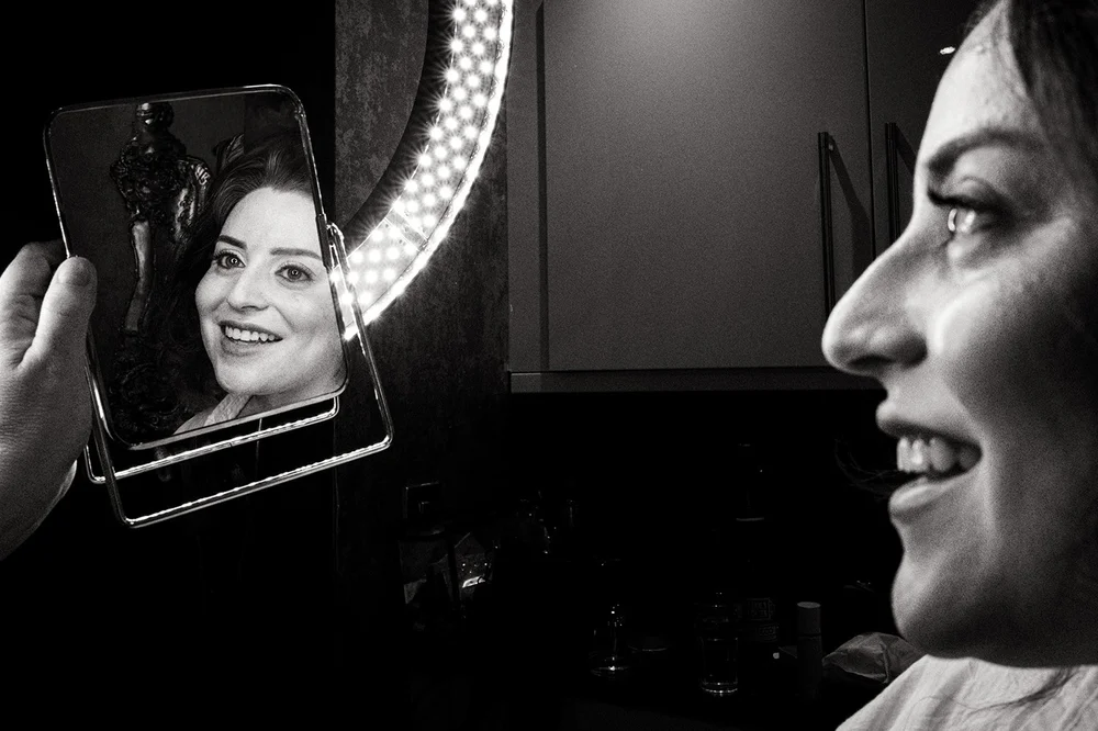 Bridal preparations reflected in a mirror at The Shankly Hotel