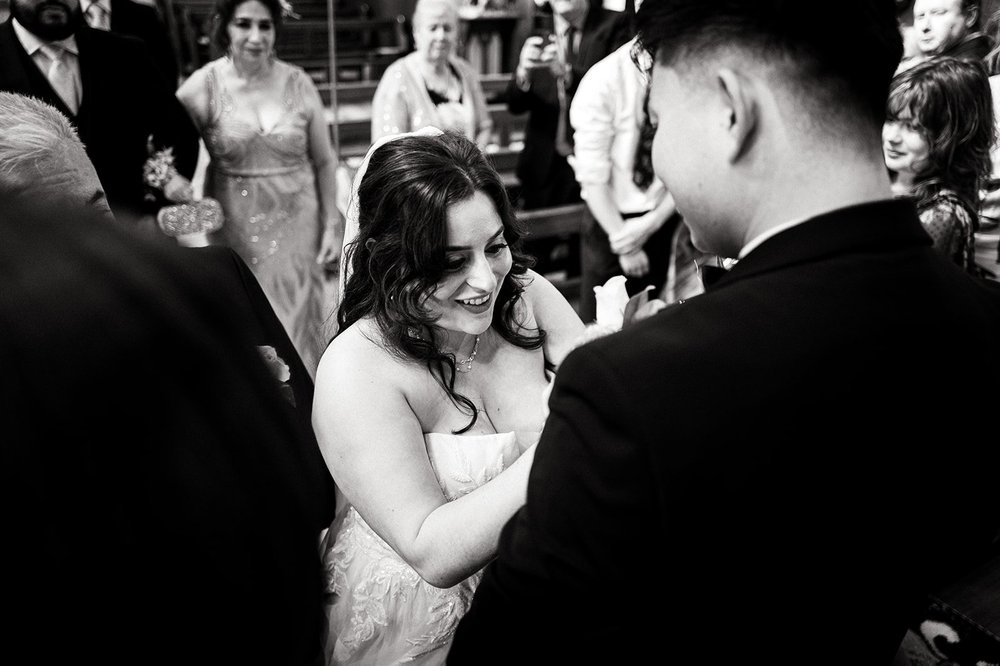 An emotional greeting at a Liverpool church wedding