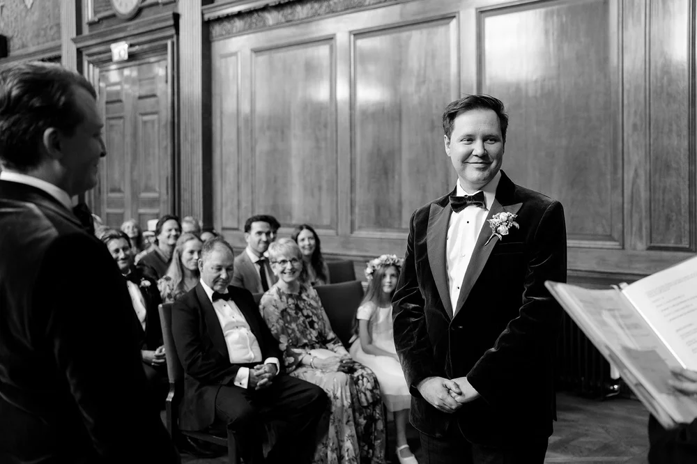 Julian and Josh's wedding ceremony in the Tapestry Room at The Ned - 5