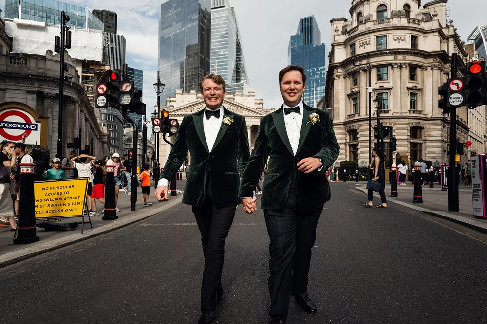 Julian and Josh wedding portraits outside The Ned - 4