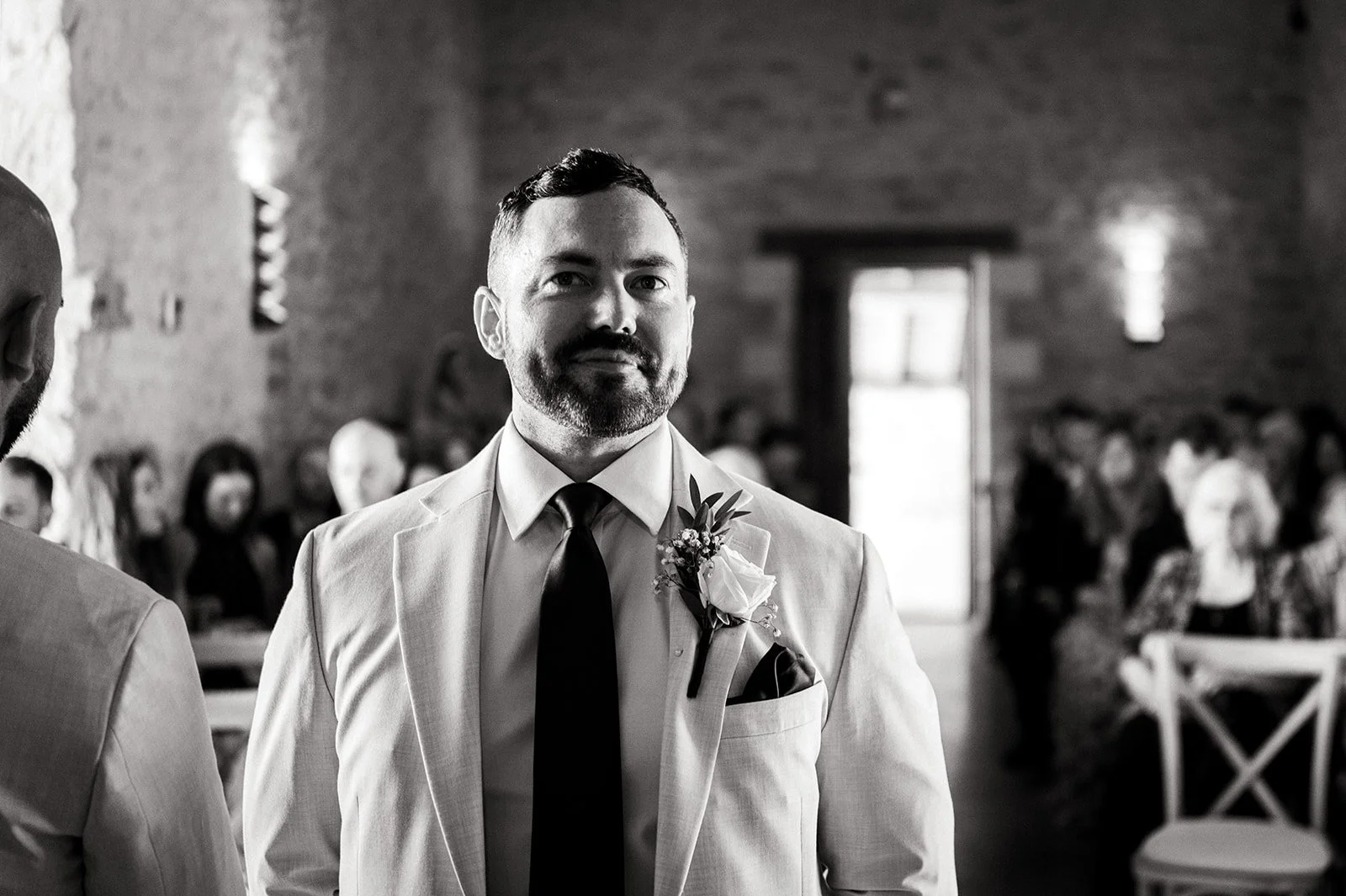 Jimmy and Sophie's wedding ceremony in the barn at Copsegrove Farm - 1
