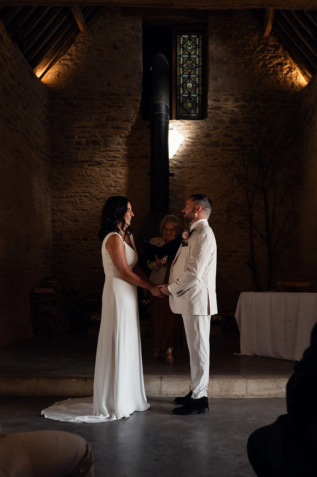 Jimmy and Sophie's wedding ceremony in the barn at Copsegrove Farm - 3