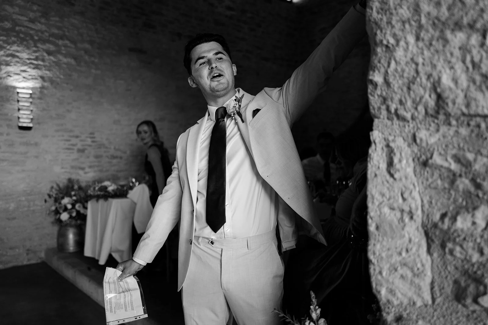 Wedding breakfast and speeches in the barn at Copsegrove Farm - 4