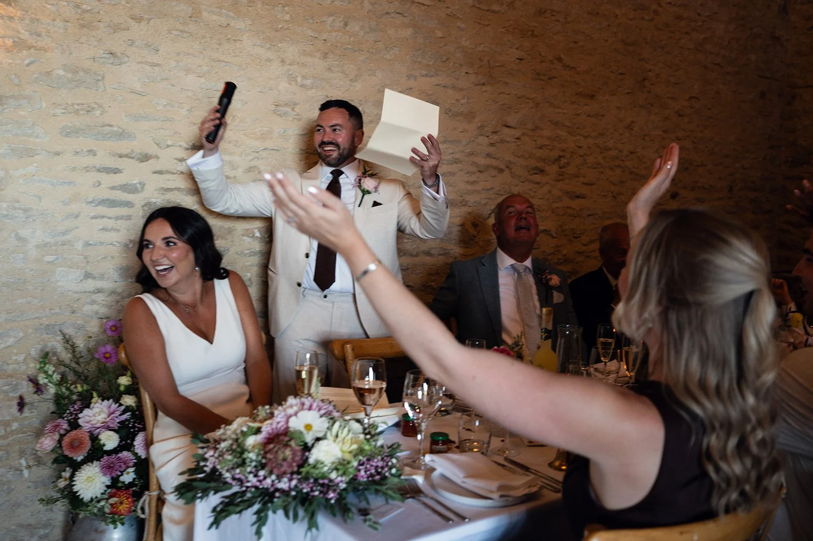 Wedding breakfast and speeches in the barn at Copsegrove Farm - 12