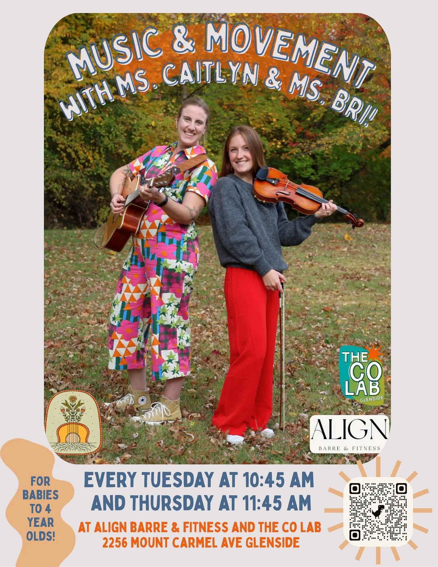 🎈ICYMI&hellip;Ms. Bri &amp; I offer Music &amp; Movement Classes 🎻 for newborns-PreK age every Tuesday &amp; Thursday at 2256 Mt. Carmel Ave in Glenside! ⬇️

🧸 Tuesdays: 10:45-11:30am Upstairs at @alignbarreandfitness 
🚂 Thursdays: 11:45-12:30 Do