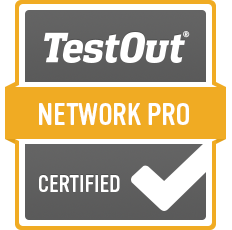 TestOut Network Pro Certified badge with check mark