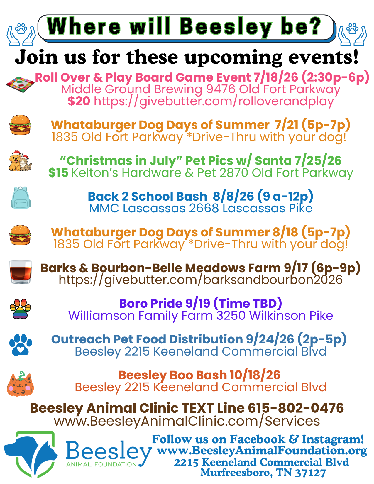 Stop by and see us at these upcoming events with Beesley Animal Foundation.