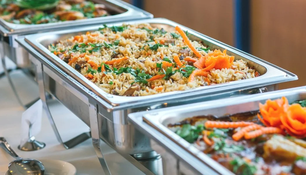 catered dishes of food