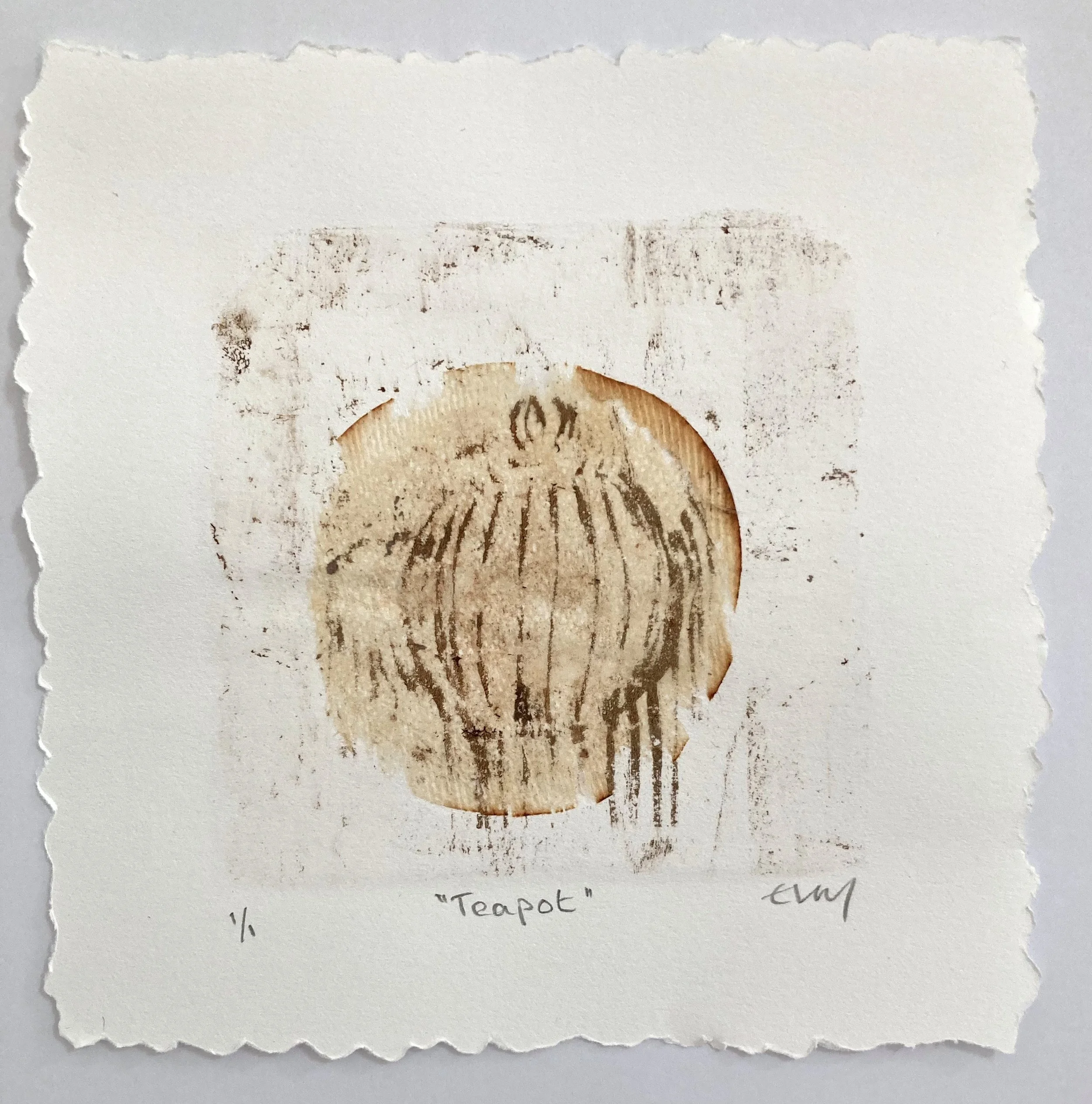Teapot, Original Monotype Gel Plate Print on printmaking paper with tea bag Chine Collé, £105. 