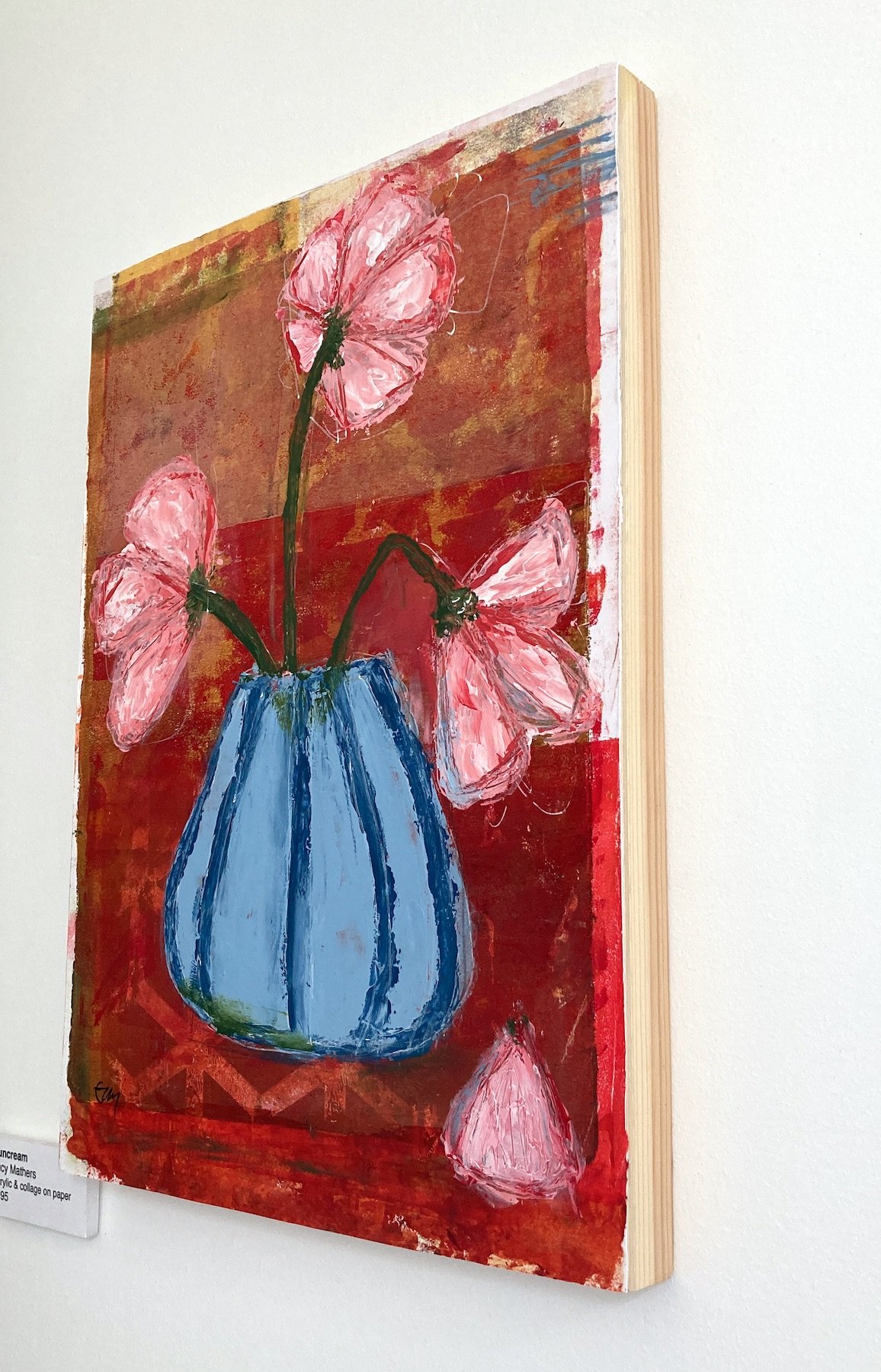 Side view of Lucy Mathers' painting called Stripy Blue Vase