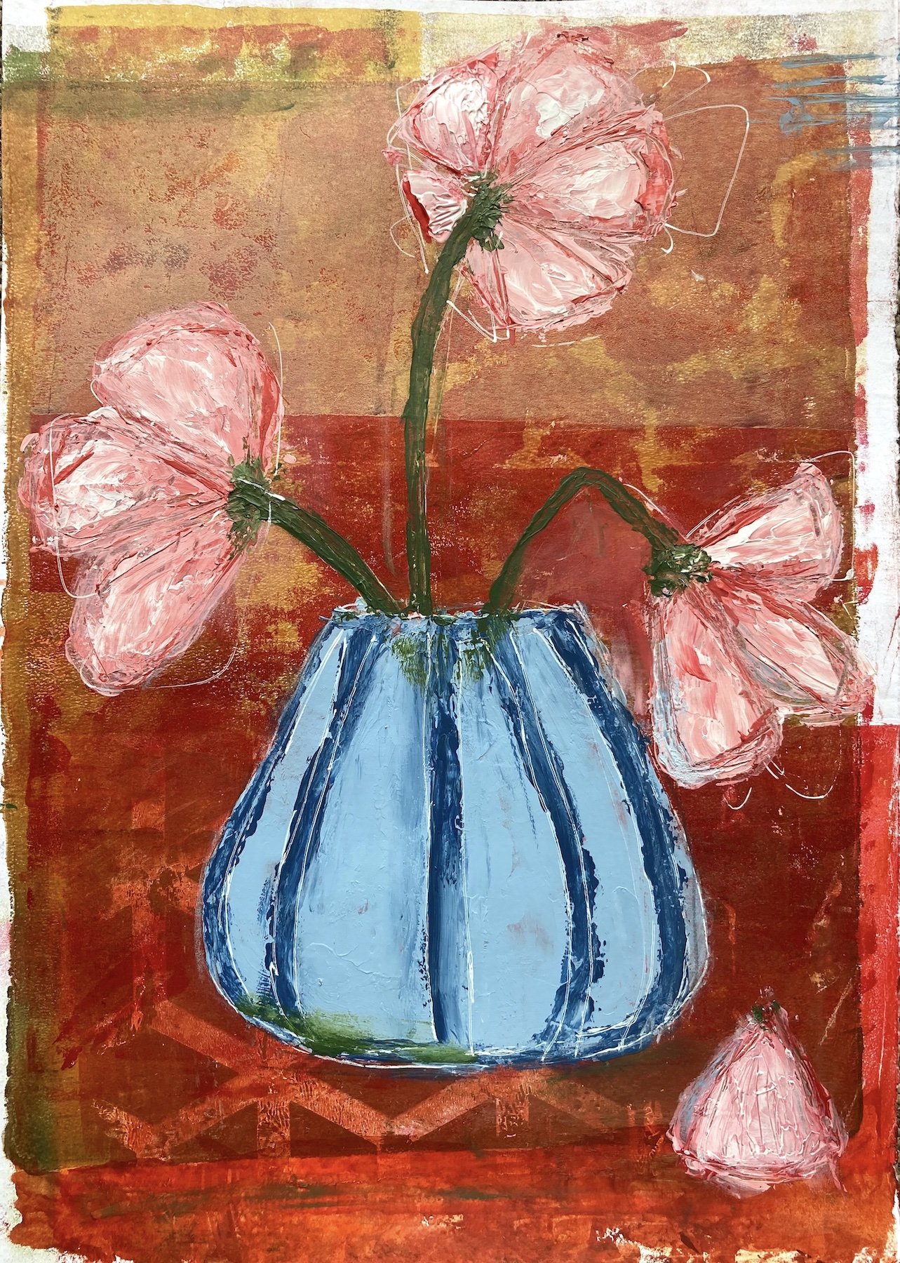 Lucy Mathers' painting called Stripy Blue Vase
