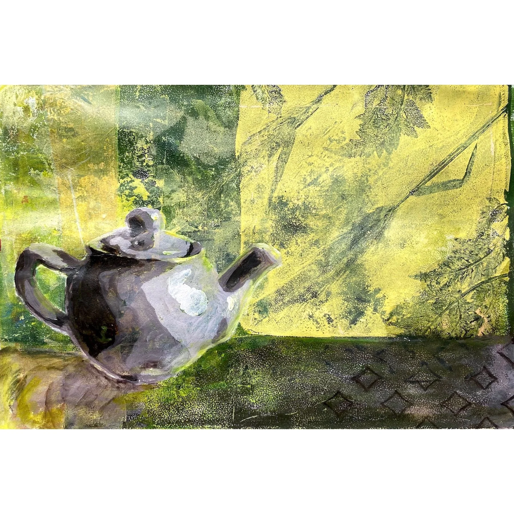 Green Tea ~ 8" x 10" ~ Acrylic and mixed-media on paper ~ £115 framed in wood-effect frame with dark green inset