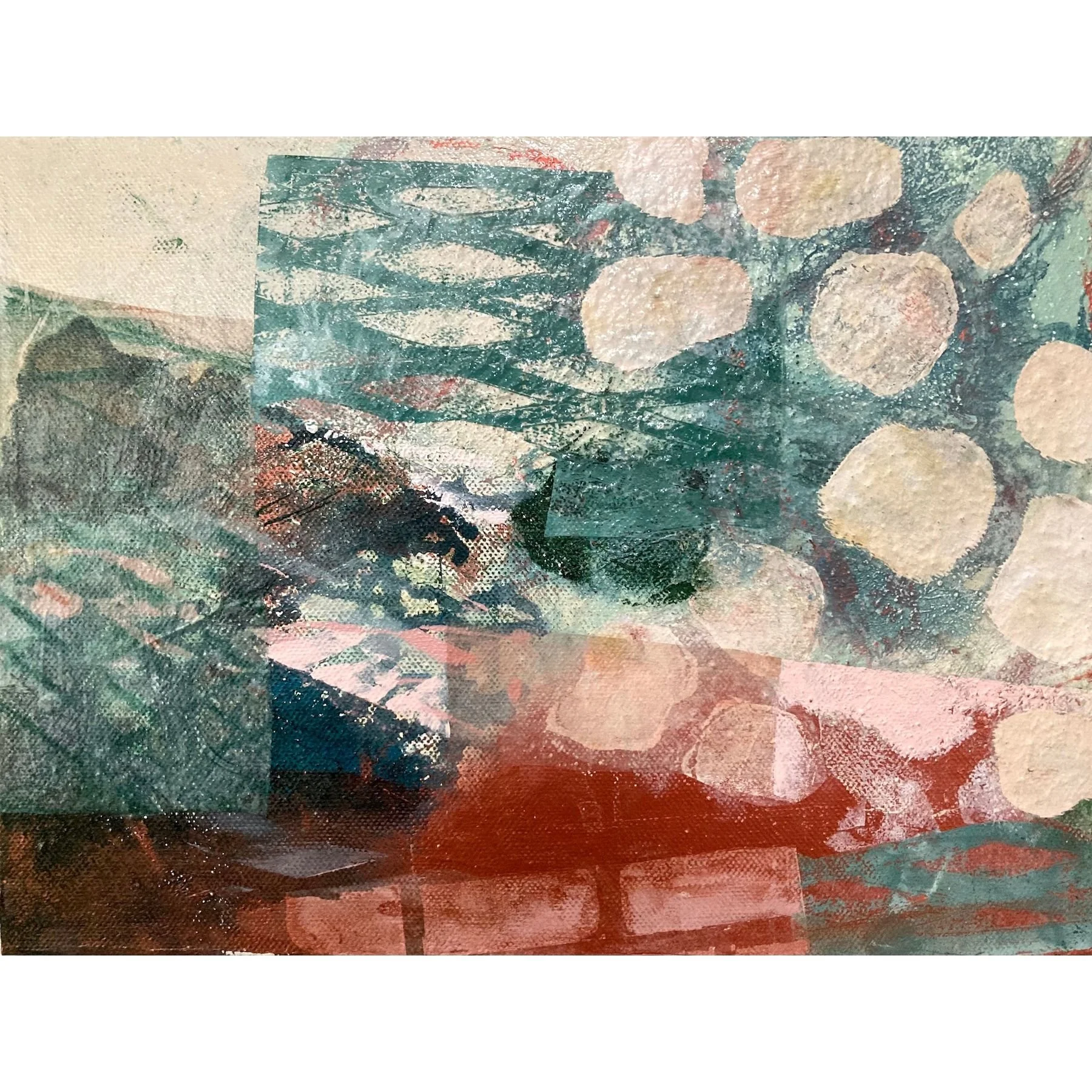 First Impressions ~ 9" x 12" Acrylic, collage and mixed-media on deep canvas, sides painted in copper acrylic paint ~ £180 ready to hang