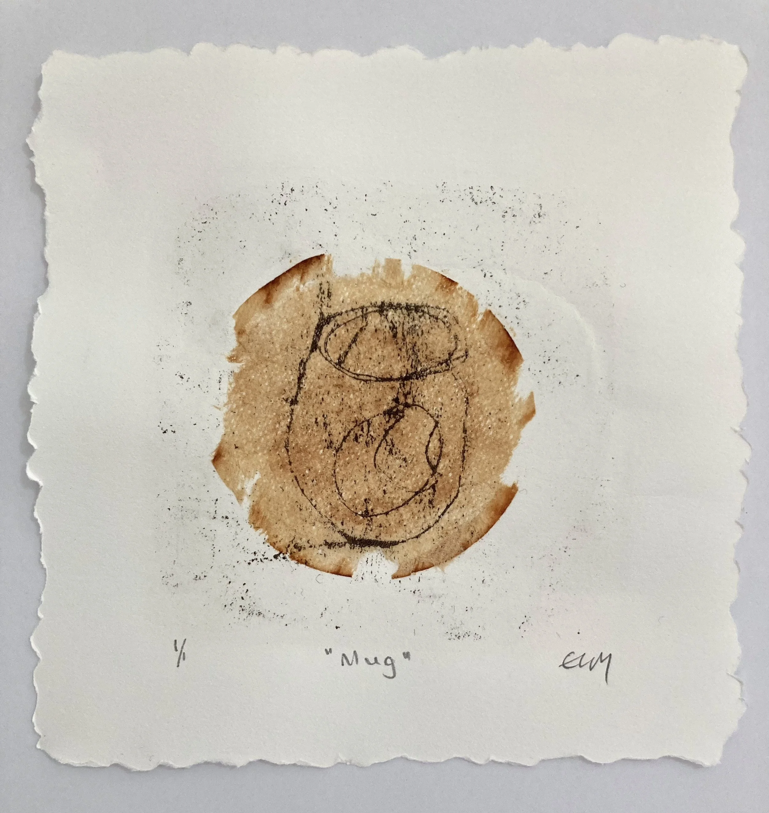 Mug, Original Monotype Gel Plate Print on printmaking paper with tea bag Chine Collé, £105. 