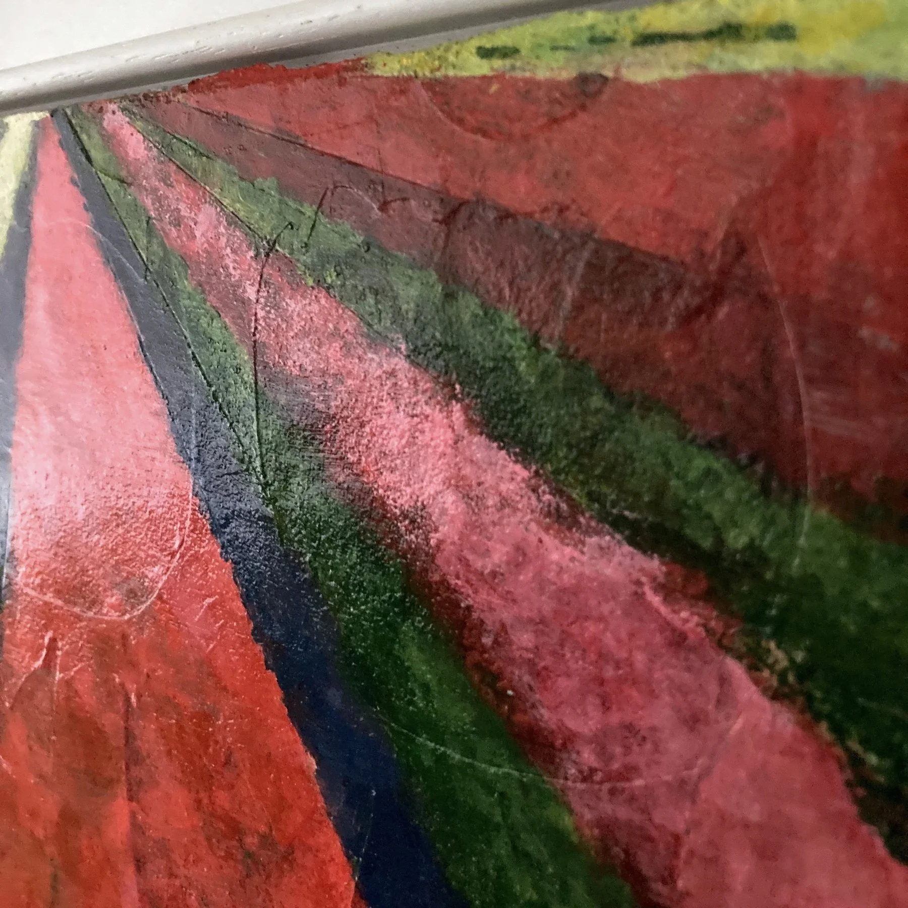 Detail of Lucy Mathers' painting called Tulimpsest showing the texture in the layers