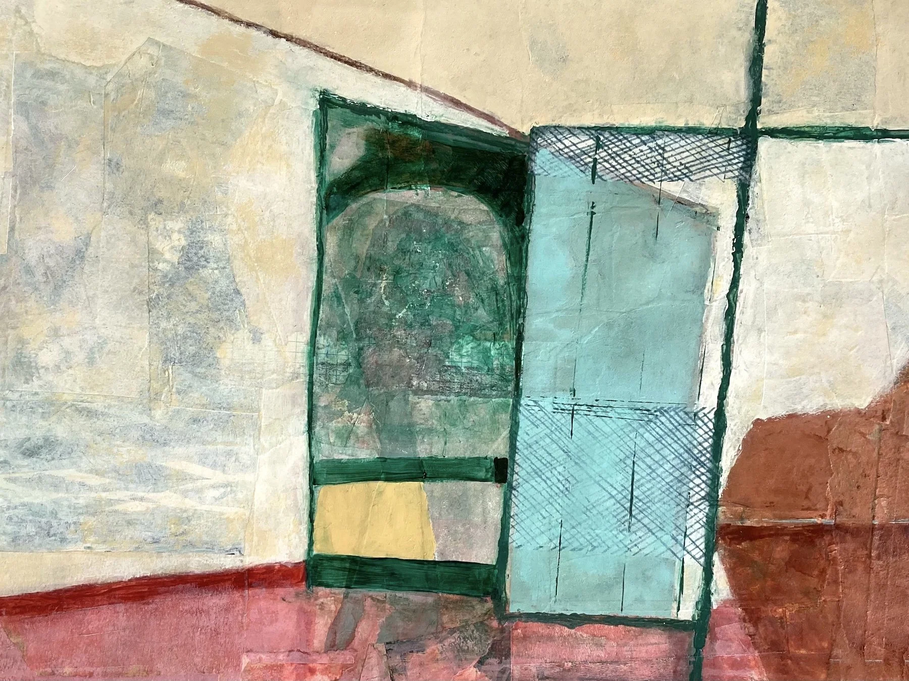 On The Roof Terrace, Acrylic and mixed-media on 220gsm cartridge paper, presented in an A3 mount to fit a 16" x 20" frame in the display browser, by Lucy Mathers. £235.