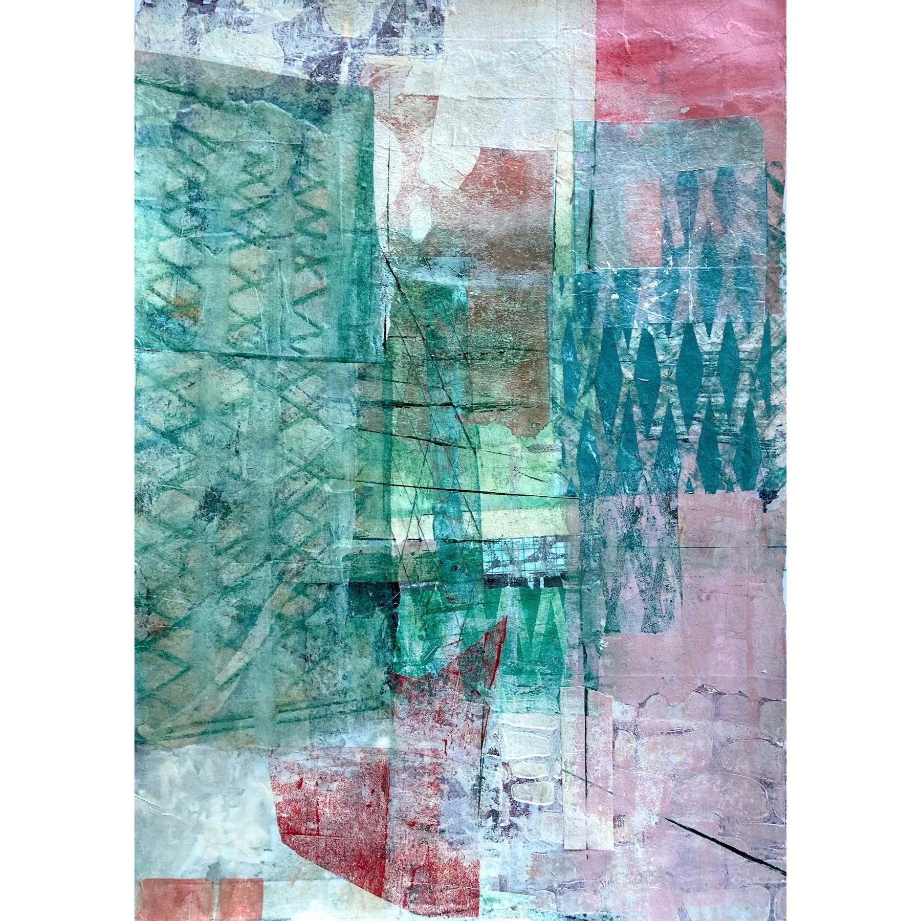 Greenway ~ A3 Acrylic, collage and soft pastel on 220gsm cartridge paper ~ £295 in a white wood St. Ives frame